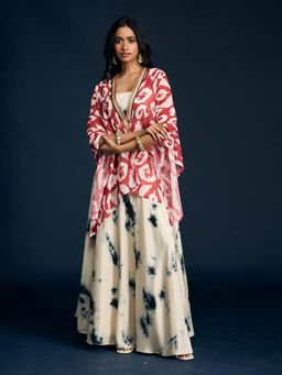 Gajra Gang - Off White Shibori Lehenga, Blouse & Cape Eastern Souk (Set of 3)