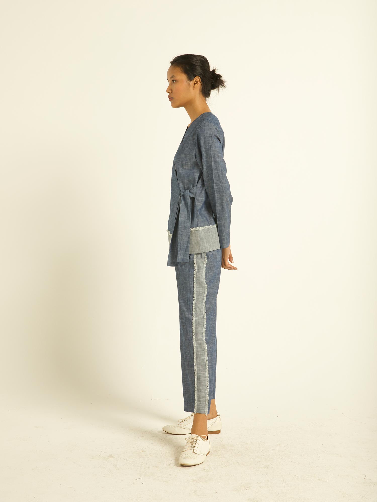 dot Side Tie Denim Block Co-Ord Set 