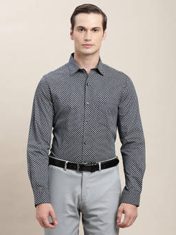 Turtle - Men 100% Cotton Printed Slim Fit Grey Formal Shirt