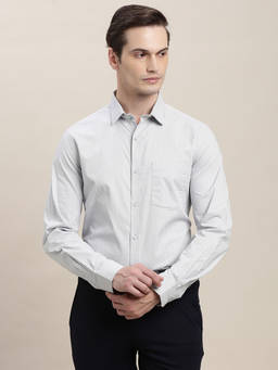 Turtle - Men 100% Cotton Slim Fit Printed Grey Formal Shirt