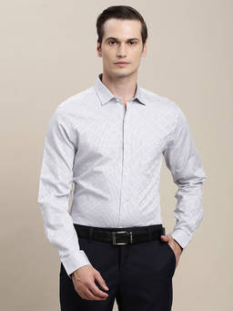 Turtle - Men Giza Cotton Slim Fit Checkered Off White Formal Shirt
