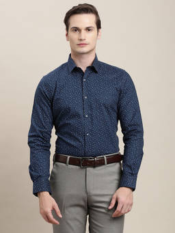Turtle - Men 100% Cotton Slim Fit Printed Blue Formal Shirt