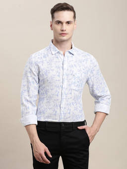 Turtle - Men 100% Cotton Slim Fit Printed Light Blue Casual Shirt