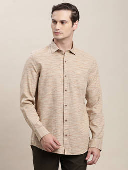 Turtle - Men 100% Cotton Slim Fit Printed Khaki Casual Shirt