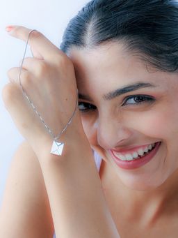 QUENE CRAFTED FOR ELEGANCE - Silver Message Box Pendant Necklace