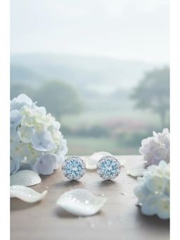 QUENE CRAFTED FOR ELEGANCE - R-Cut Skyblue Silver Stud Earrings