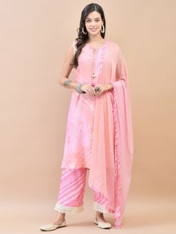 Shree - Women Liva Rayon Pink Floral Print Kurta with Pant & Dupatta (Set of 3)