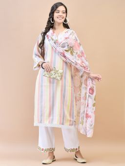 Shree - Women Poly Viscose Multicolor Yarn Dyed Kurta with Pant & Dupatta (Set of 3)