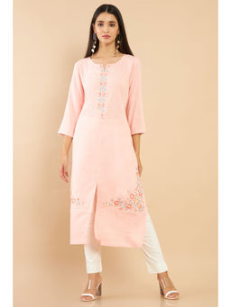 Soch - Peach Rayon Solid Straight Fit Kurta
