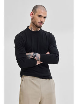 Snitch - Black Solid Full Sleeves Slim Casual Sweaters for Men