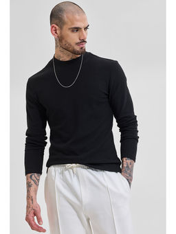 Snitch - Black Solid Full Sleeves Slim Casual Sweaters for Men