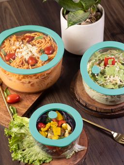 Glasafe - Set Of 3 Borosilicate Glass Serving Bowl (Green, 500Ml+950Ml+1600Ml)