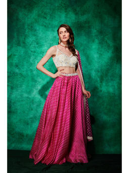Saaj by Ankita - Magenta Silk Lehenga & Pearl Work Blouse with Dupatta (Set of 3)
