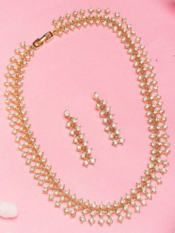 Estele - Gold Plated Flaming Necklace with Crystals for Women (Set of 2)