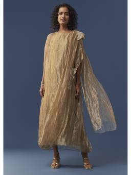 KALKI FASHION - Women Gold Solid/Plain Tissue Dress