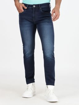 Greenfibre - Mens Navy Blue Slim Fit Cotton Stretch Washed Jeans