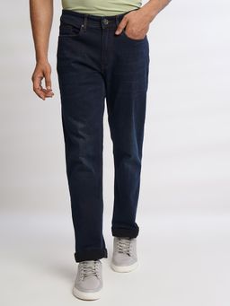 JadeBlue - Mens Navy Blue Cotton Stretch Straight Fit Washed Jeans