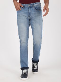 JadeBlue - Mens Light Blue Cotton Stretch Straight Fit Washed Jeans