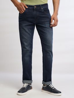 Greenfibre - Mens Navy Blue Slim Fit Cotton Stretch Washed Jeans