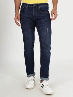 JadeBlue - Mens Navy Blue Slim Fit Cotton Stretch Washed Jeans