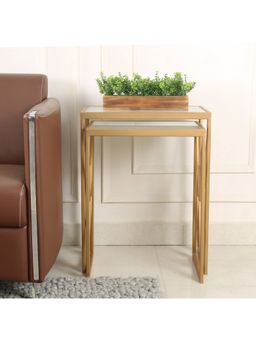 Claymint - Valentino Frosted Glass Nesting Side Table in Dark Gold Finish