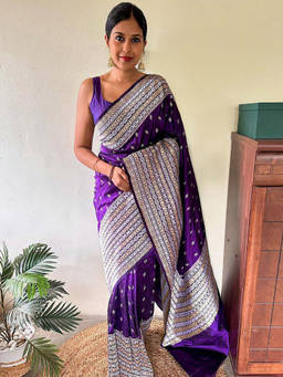 Anjaneya Sarees - Purple Woven Designer Banarasi Kanjivaram Saree with Unstitched Blouse