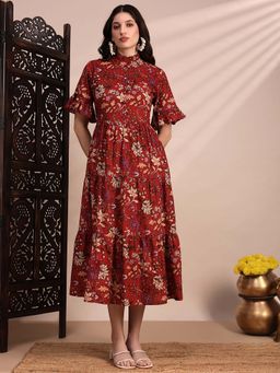 Globus - Women Red High Neck Floral Print Dress