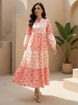 Globus - Women Floral Printed Mandarin Collar Fit and Flare Dress