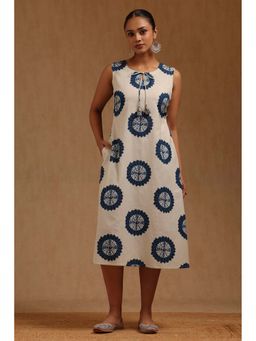 Soch - Womens Off White Cotton Flex Batik Print Dress