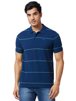 Park Avenue - Slim Fit Stripe Navy Blue Polo T Shirt