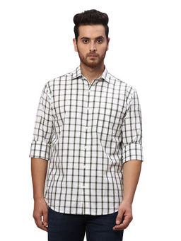 Park Avenue - Slim Fit Checkered Olive Casual Shirt