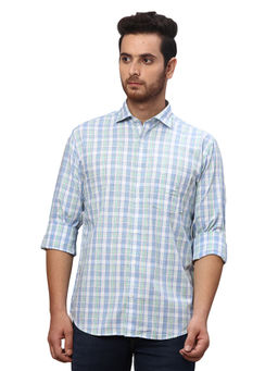 Park Avenue - Slim Fit Checkered Blue Casual Shirt