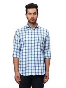 Park Avenue - Slim Fit Checkered Blue Casual Shirt