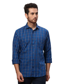 Park Avenue - Slim Fit Checkered Navy Blue Casual Shirt