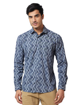 Park Avenue - Slim Fit Printed Blue Casual Shirt