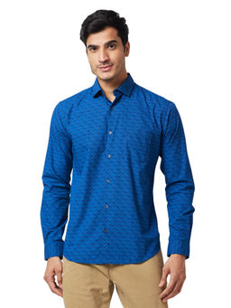 Park Avenue - Slim Fit Printed Blue Casual Shirt