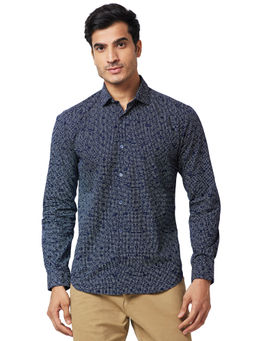 Park Avenue - Slim Fit Printed Navy Blue Casual Shirt