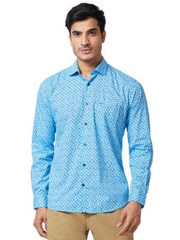 Park Avenue - Slim Fit Printed Blue Casual Shirt