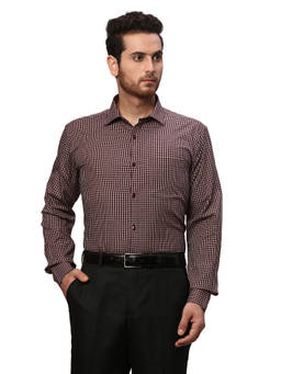 Park Avenue - Slim Fit Checkered Maroon Formal Shirt