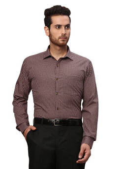 Park Avenue - Slim Fit Checkered Brown Formal Shirt