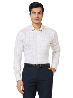 Park Avenue - Slim Fit Checkered Fawn Cream Formal Shirt