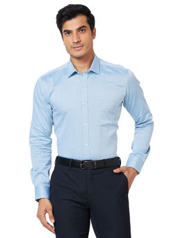 Park Avenue - Slim Fit Self Design Petrol Blue Formal Shirt