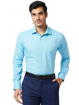 Park Avenue - Slim Fit Printed Petrol Blue Formal Shirt