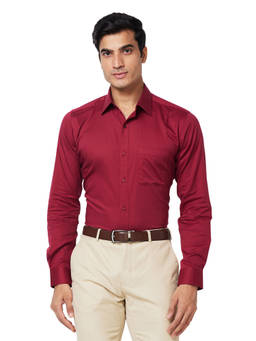 Raymond - Slim Fit Solid Maroon Formal Shirt