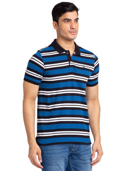 Parx - Regular Fit Stripe Navy Blue Polo T Shirt