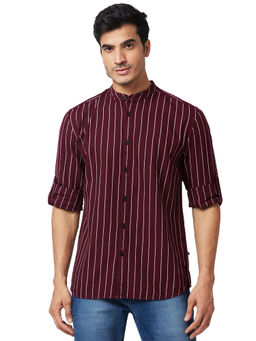 Parx - Slim Fit Stripe Red Casual Shirt