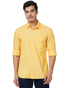Parx - Slim Fit Solid Yellow Casual Shirt