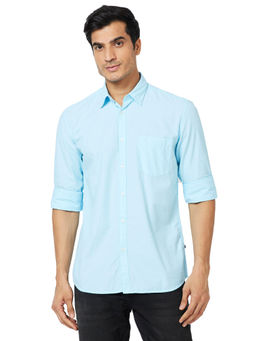 Parx - Slim Fit Solid Blue Casual Shirt