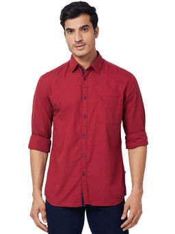 Parx - Slim Fit Solid Red Casual Shirt