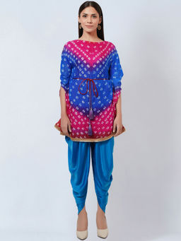 First Resort by Ramola Bachchan - Multi-Color Bandhani Tunic with Dhoti Pant (Set of 2)